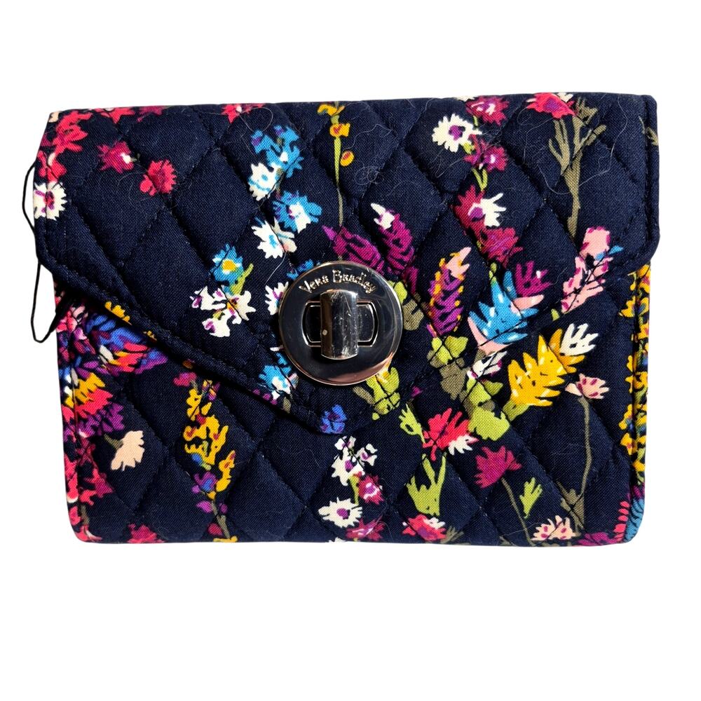 Vera Bradley Retired Midnight Wildflower Pattern RFID Wristlet Wallet Clutch